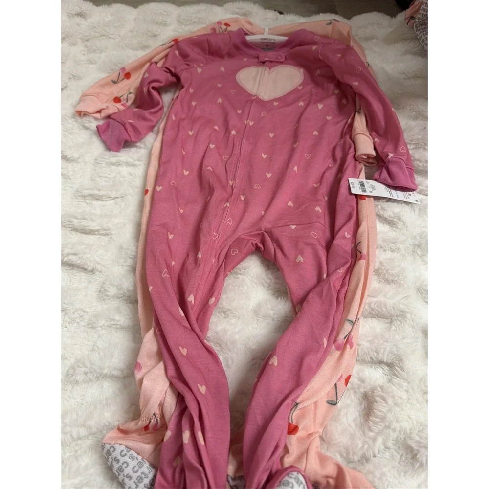 Toddler Girls' Carter's 2-Pack Pink Heart & Cherry Footie Pajamas Size 3T NWT